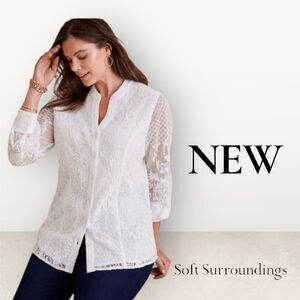Soft Surroundings Fiori Lace Button Front Top Ivory Pearl Women’s 3X Style#5FN88